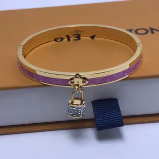 Louis Vuitton Bracelete Bisagra Monograma Esmaltado Faixa Roxa Dourada