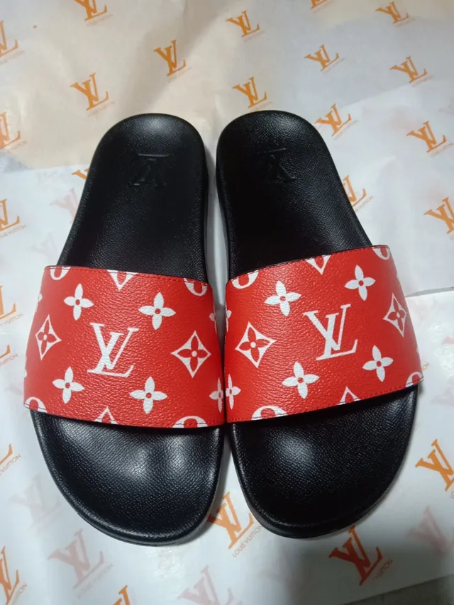 Louis Vuitton Red Black Monogram-Print Strap Molded Rubber Sole Slippers 3