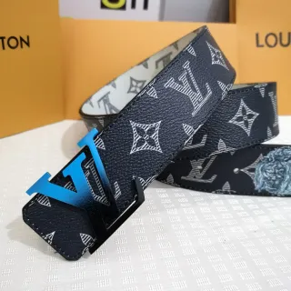 Louis Vuitton Reversible Belt Black Blue Monogram-Printed Leather Belt