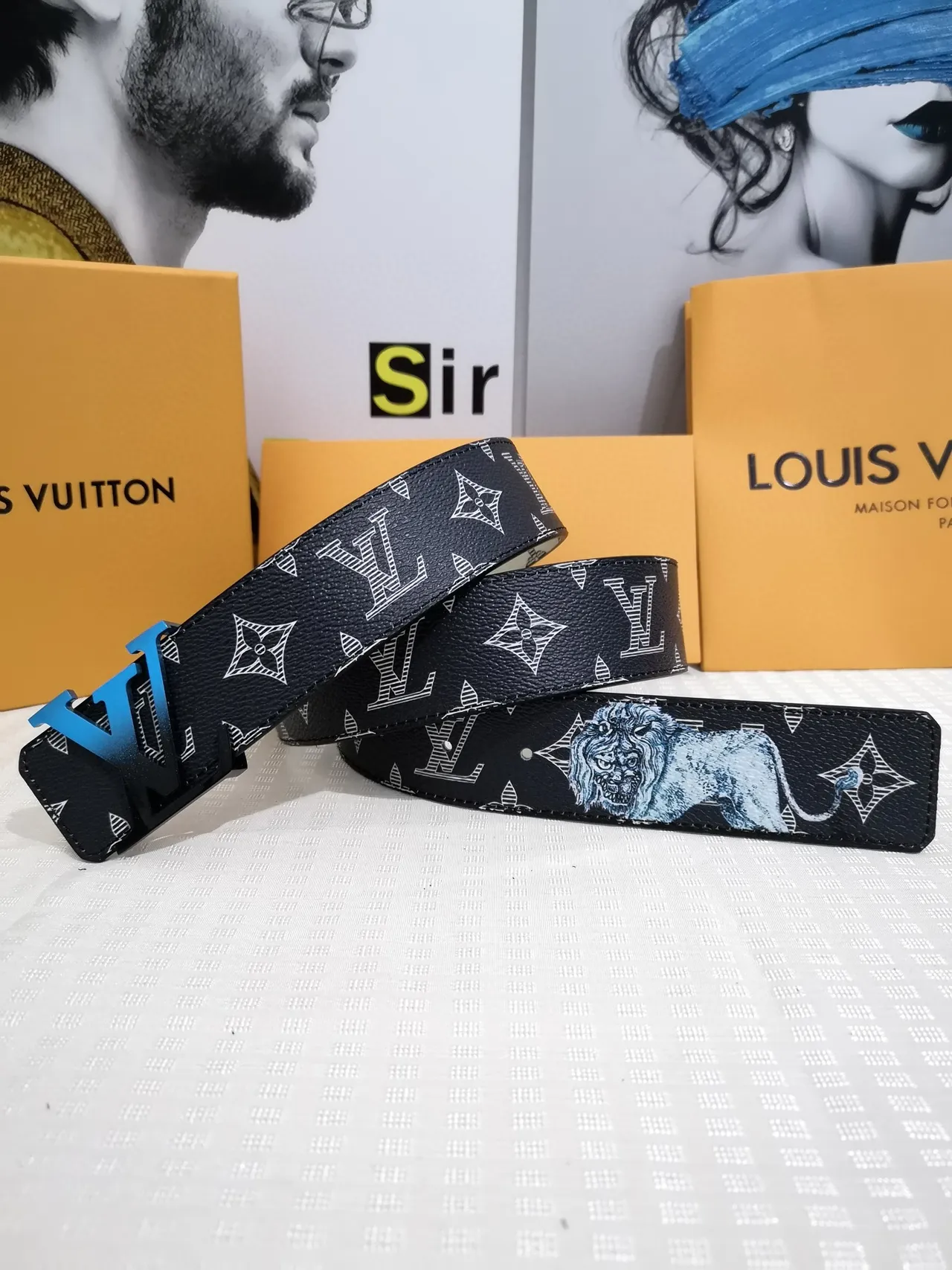 Louis Vuitton Reversible Belt Black Blue Monogram-Printed Leather Belt 2