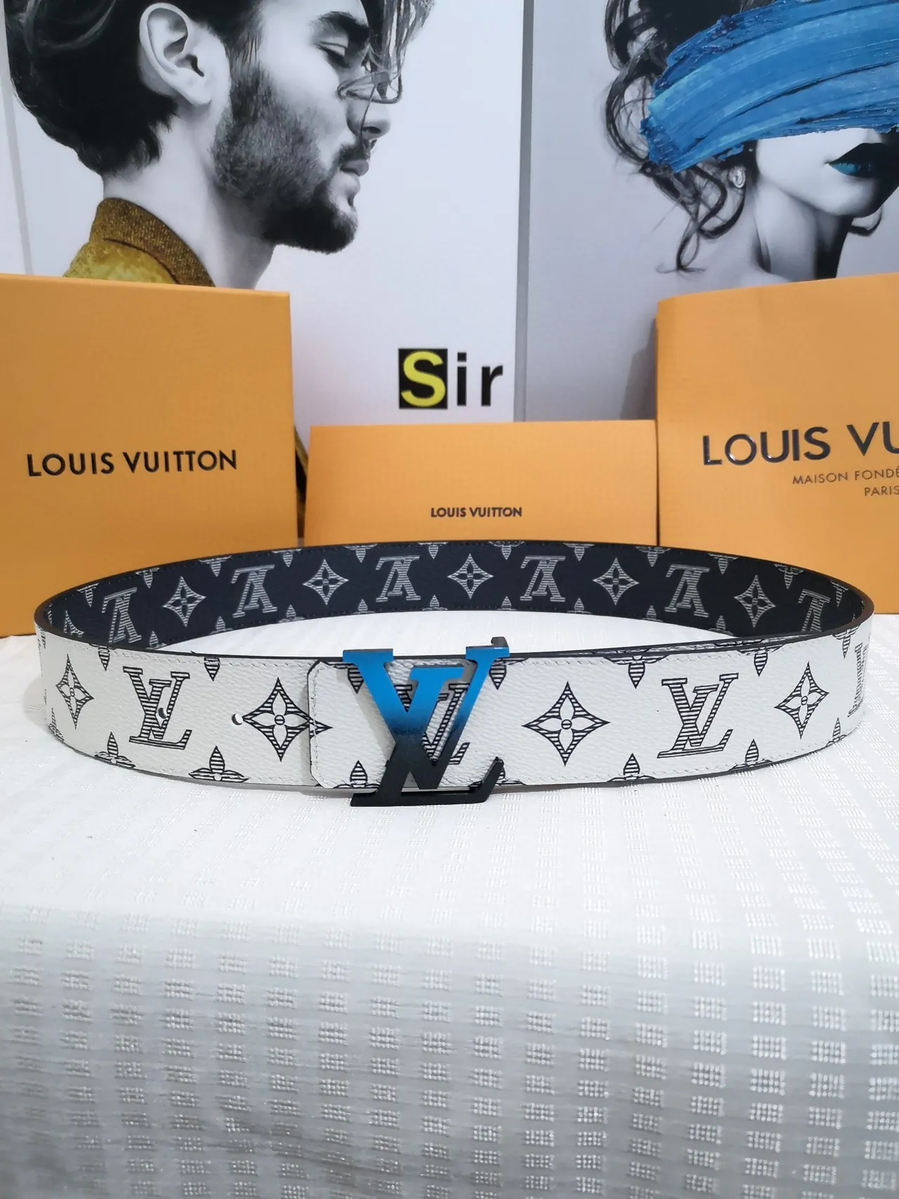 Louis Vuitton Reversible Belt Black Blue Monogram-Printed Leather Belt 3
