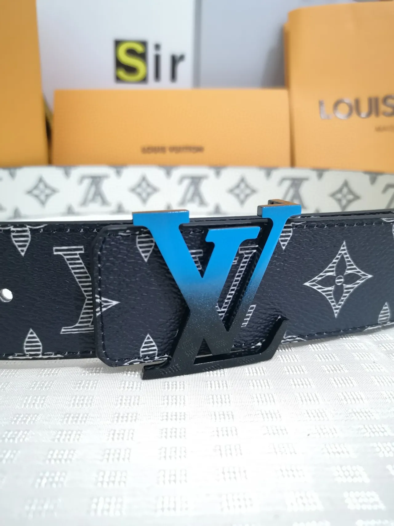 Louis Vuitton Reversible Belt Black Blue Monogram-Printed Leather Belt 4