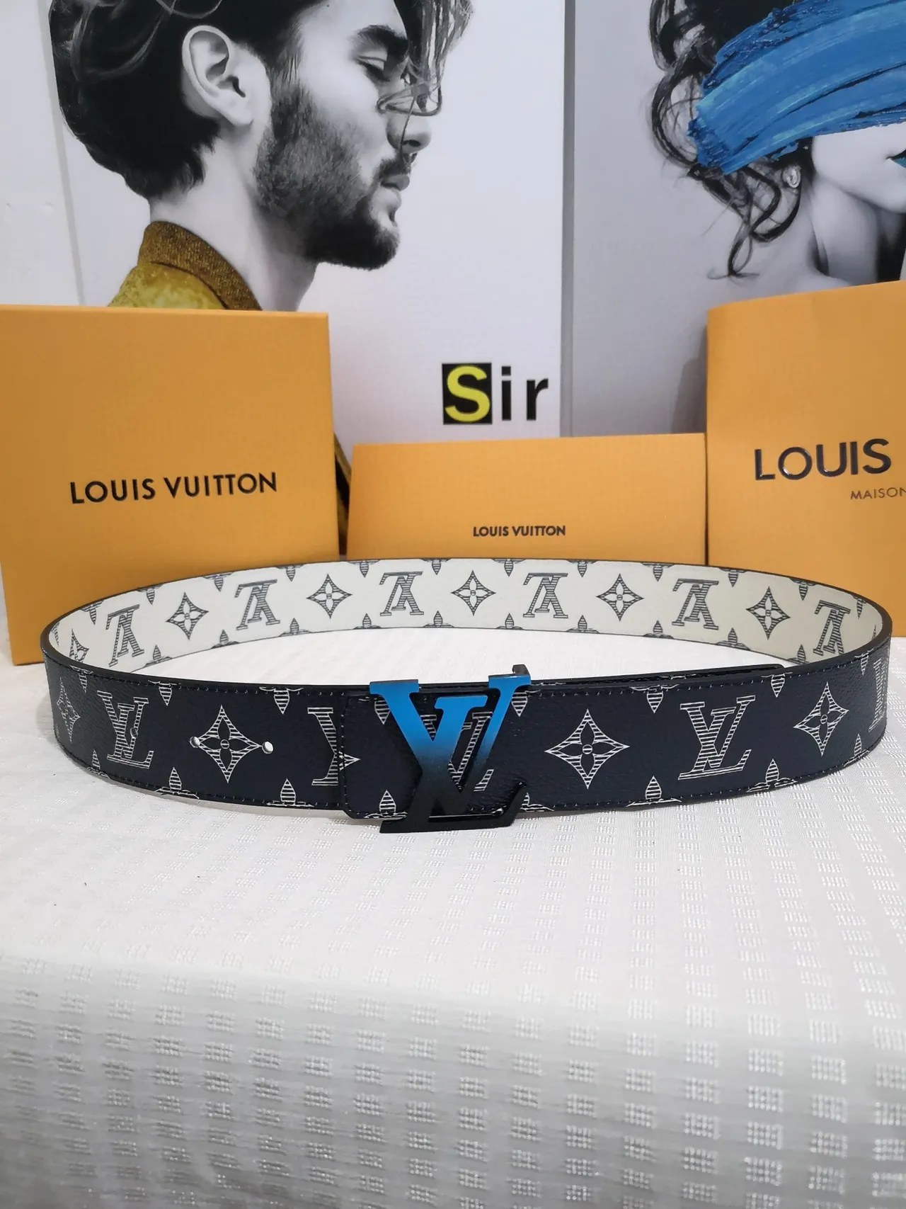Louis Vuitton Reversible Belt Black Blue Monogram-Printed Leather Belt 5