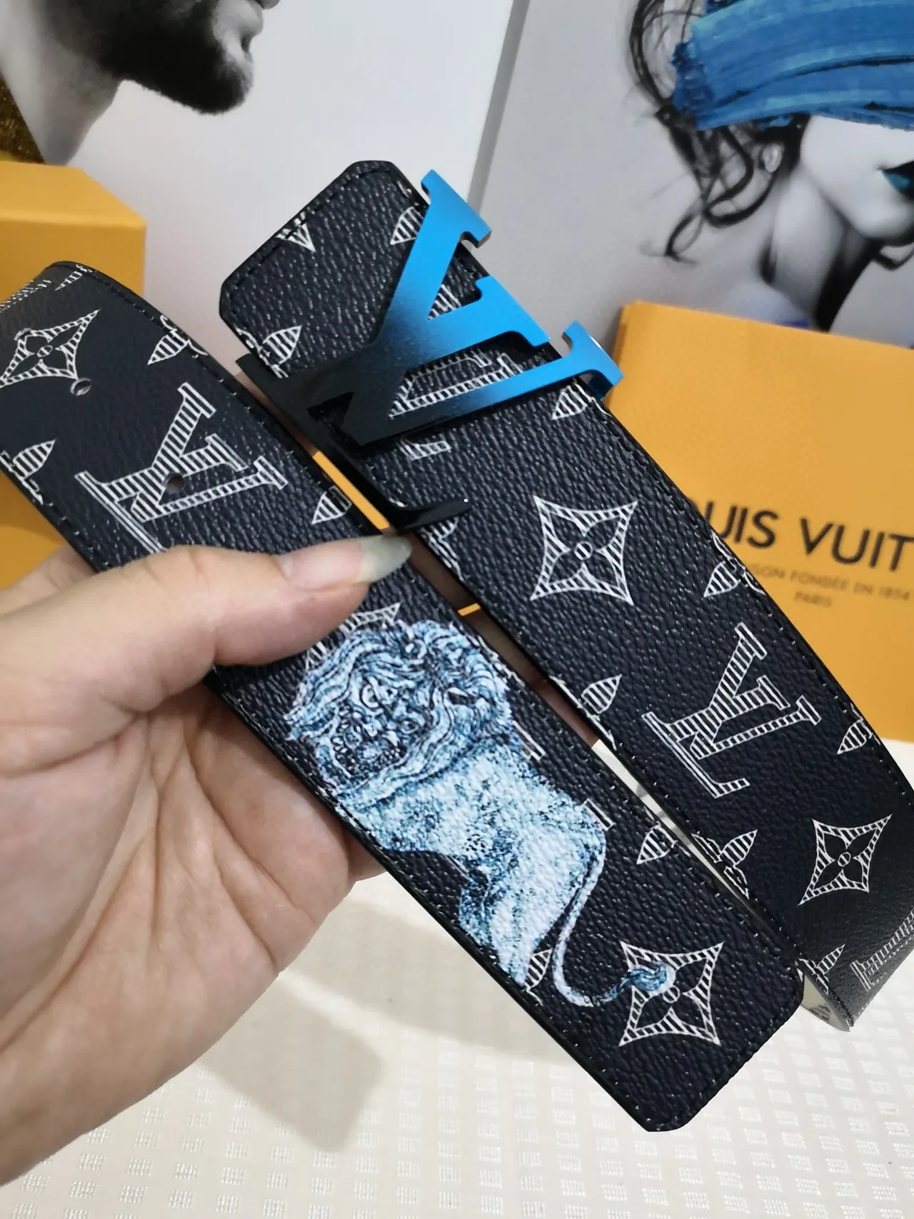 Louis Vuitton Reversible Belt Black Blue Monogram-Printed Leather Belt 7