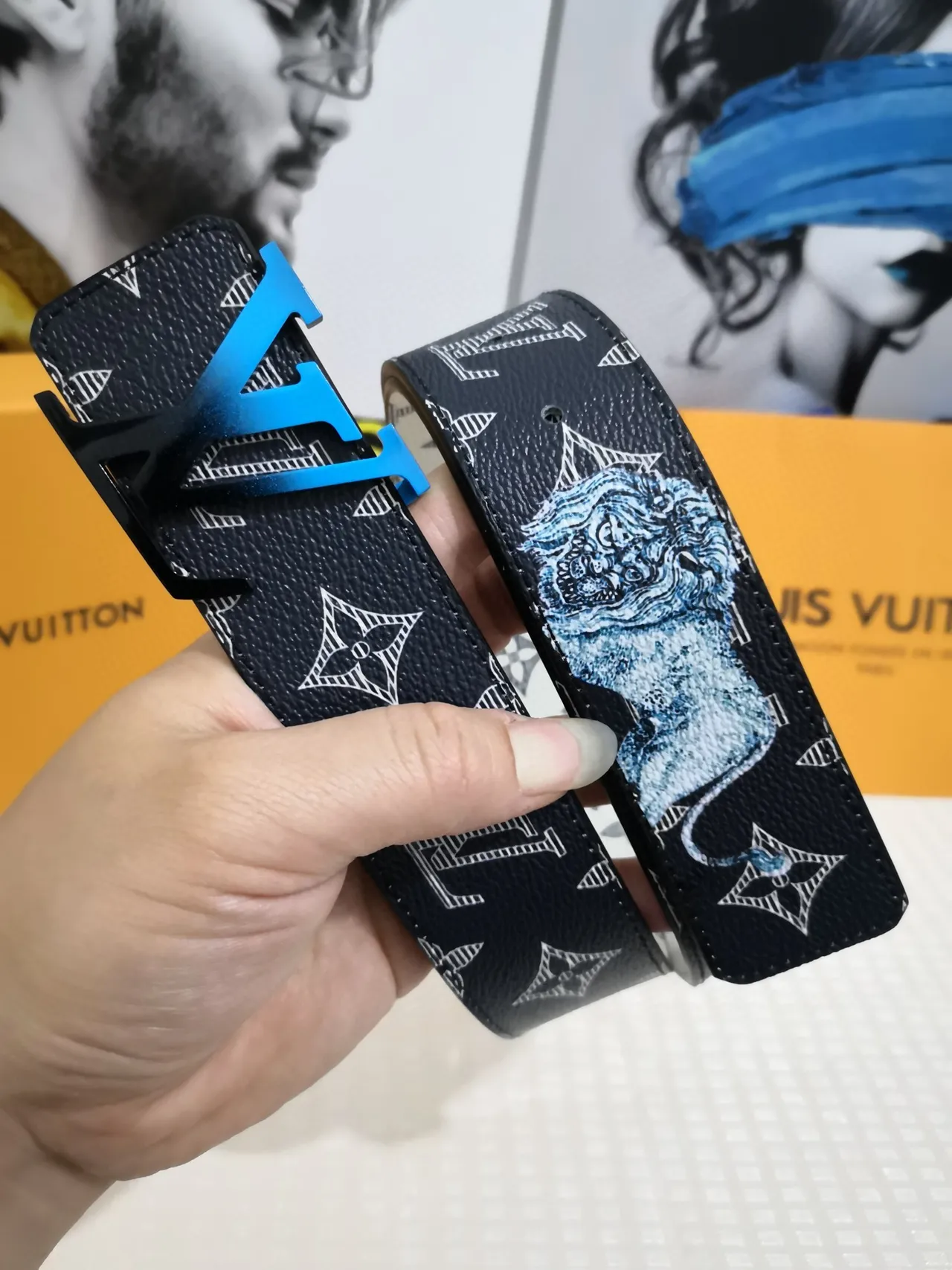 Louis Vuitton Reversible Belt Black Blue Monogram-Printed Leather Belt 8