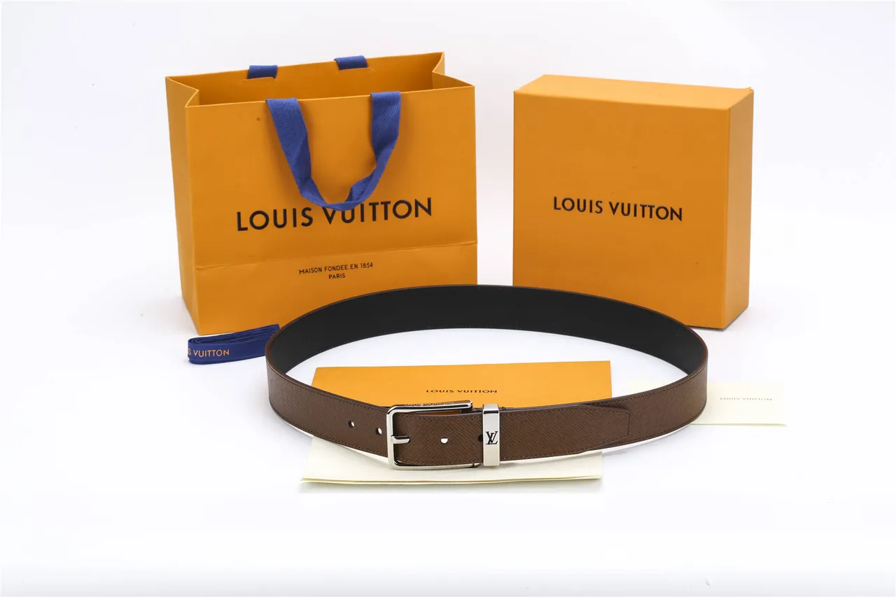 Louis Vuitton Reversible Textured Brown Leather Belt 10