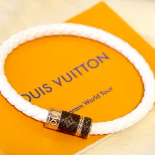 Louis Vuitton Pulsera de Cuerda Blanca Marrón Trenzada Monogramada Hebilla de Cuero Pulsera