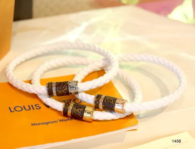 Louis Vuitton Rope Bracelet White Brown Braided Monogrammed Leather Clasp Bracelet 2