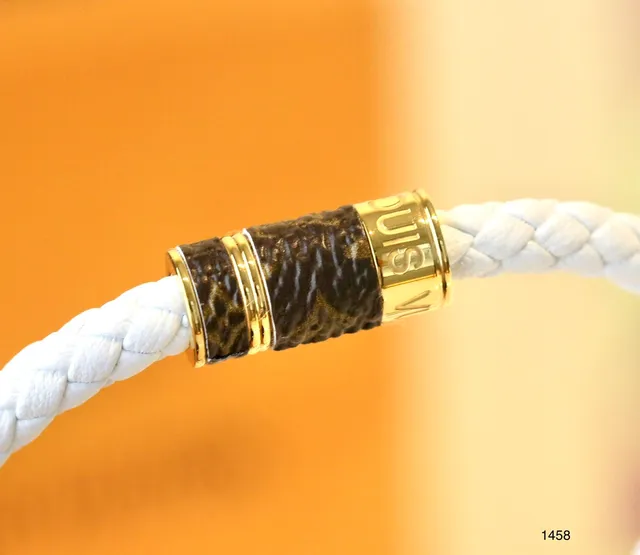 Louis Vuitton Rope Bracelet White Brown Braided Monogrammed Leather Clasp Bracelet 5