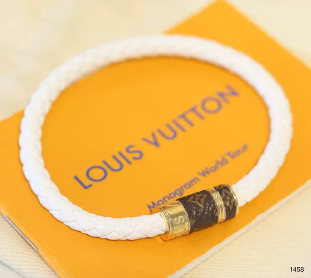 Louis Vuitton Rope Bracelet White Brown Braided Monogrammed Leather Clasp Bracelet 8