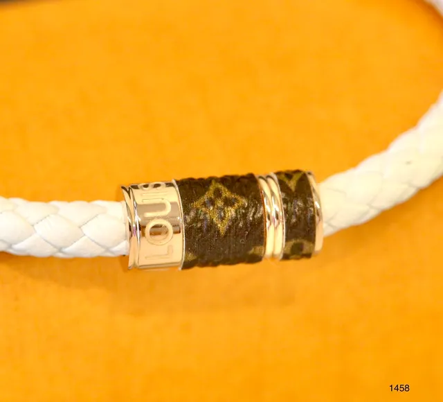 Louis Vuitton Rope Bracelet White Brown Braided Monogrammed Leather Clasp Bracelet 9