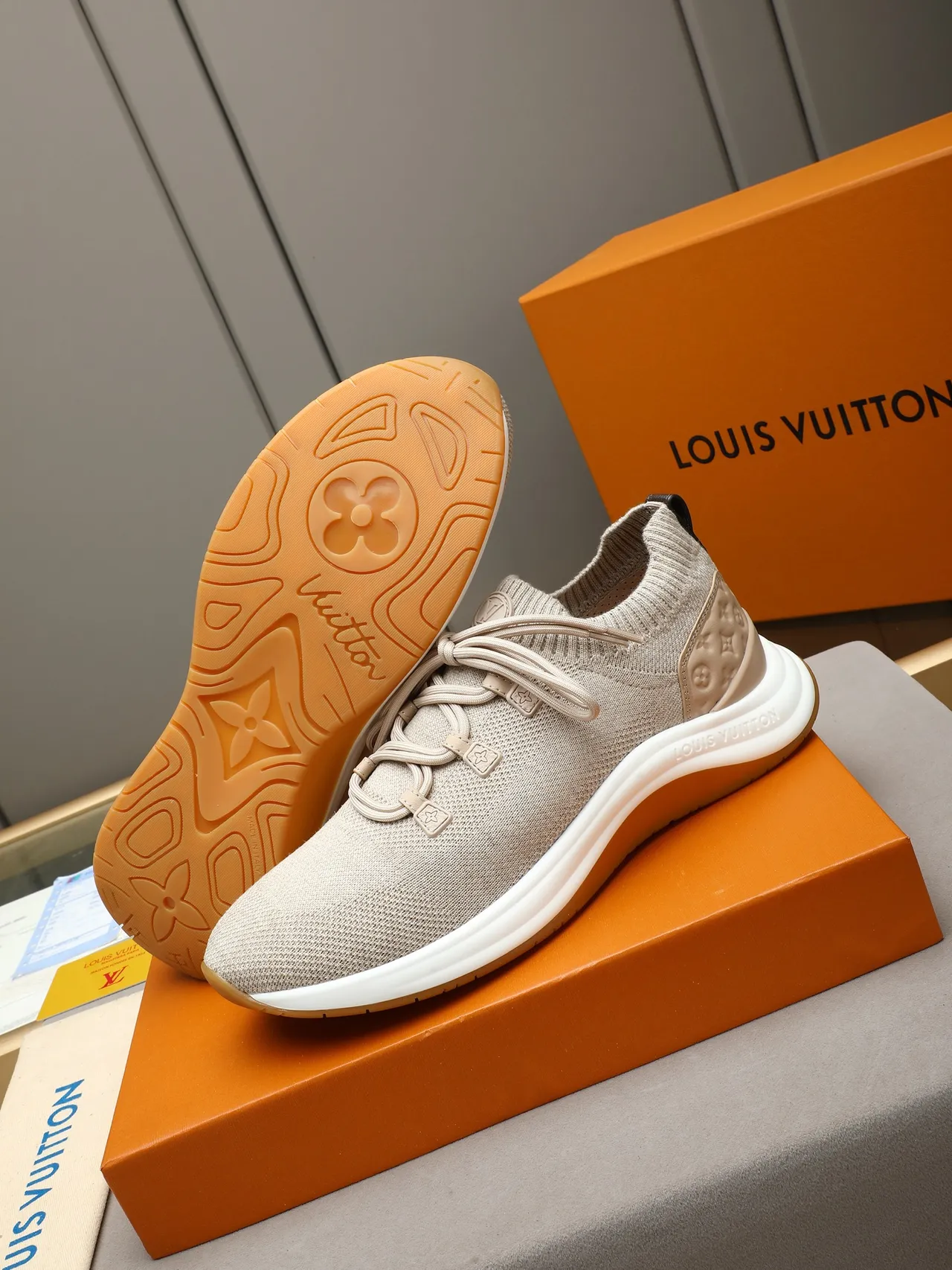 Louis Vuitton Run Away Beige Knit Lifestyle Sneakers 5