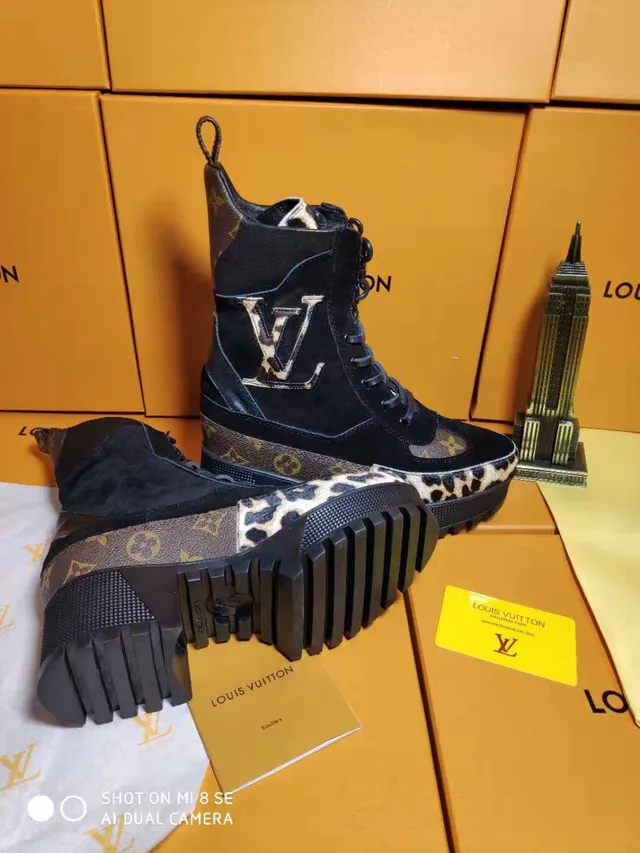 Louis Vuitton Run Away Preto Multicolor Plataforma de Topo Alto Banda de Lona Monograma Botas de Tornozelo 2