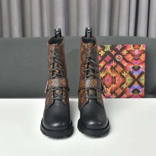 Louis Vuitton Run Away Brown Black Monogram Canvas Lace-Up Front Ankle Boots 2
