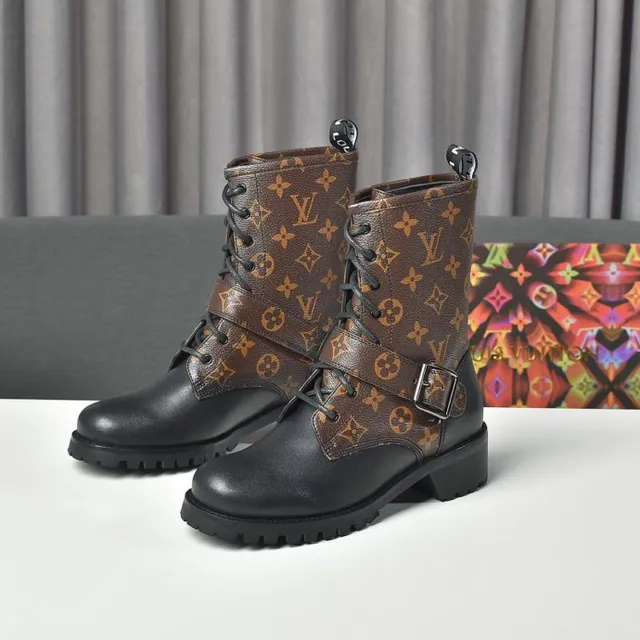 Louis Vuitton Run Away Brown Black Monogram Canvas Lace-Up Front Ankle Boots 3