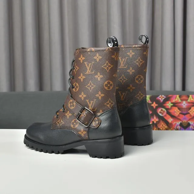 Louis Vuitton Run Away Brown Black Monogram Canvas Lace-Up Front Ankle Boots 5