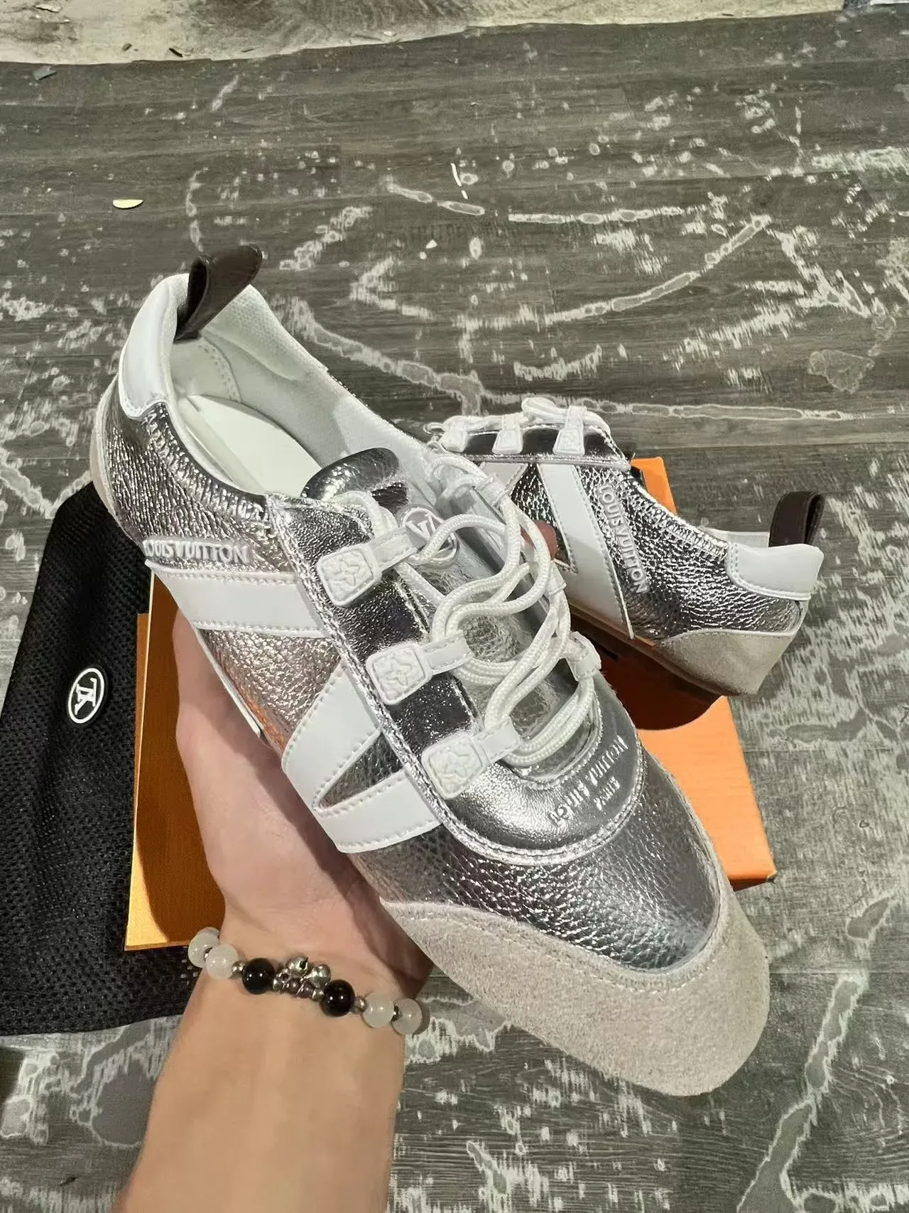 Louis Vuitton Run Away Silver Metallic White Beige Lifestyle Sneakers 2