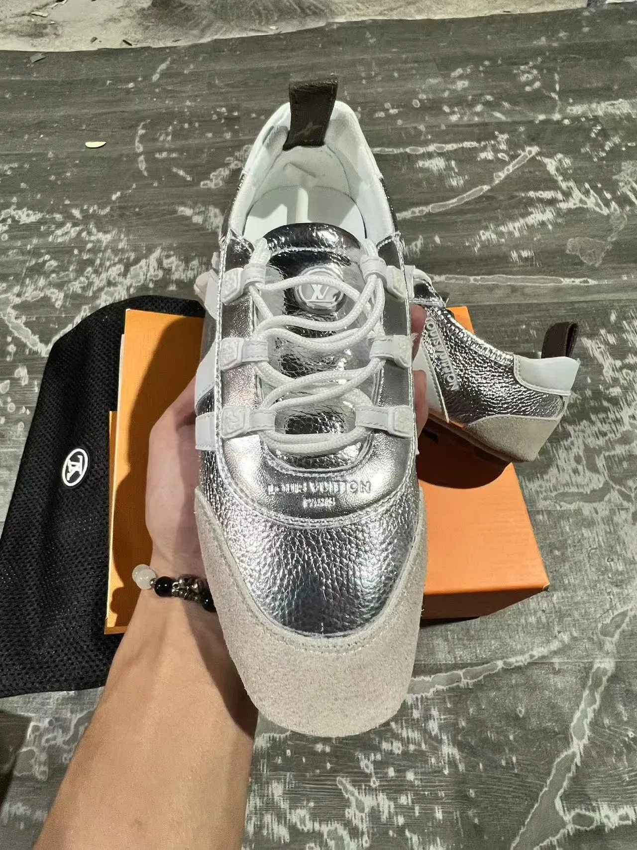 Louis Vuitton Run Away Silver Metallic White Beige Lifestyle Sneakers 3
