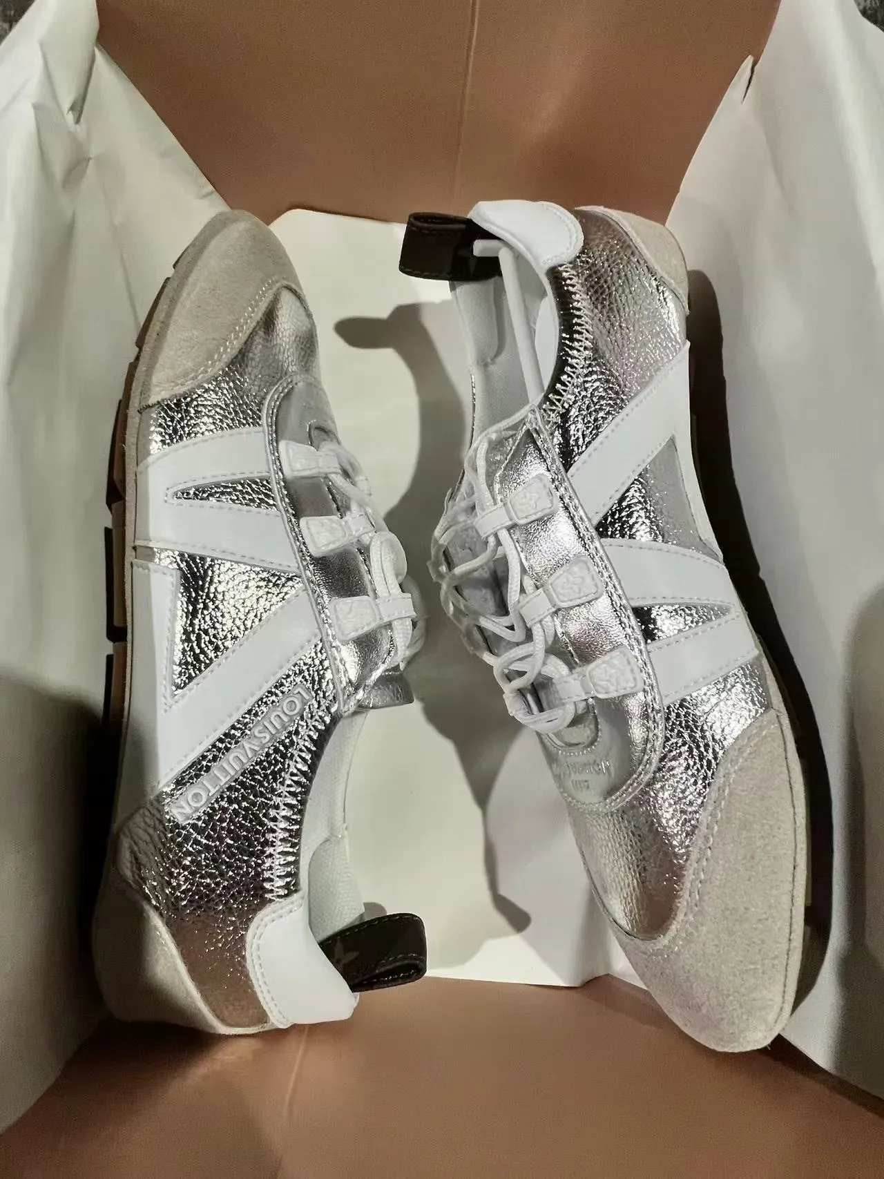 Louis Vuitton Run Away Silver Metallic White Beige Lifestyle Sneakers 9