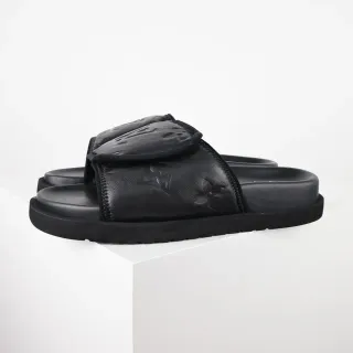 Louis Vuitton Run Away Slide Black Embossed Monogram Flower Slippers