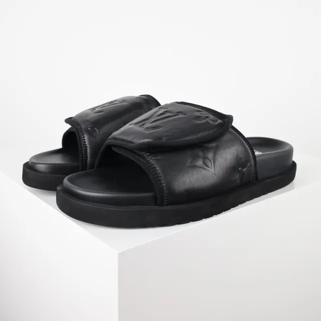 Louis Vuitton Run Away Slide Black Embossed Monogram Flower Slippers 2