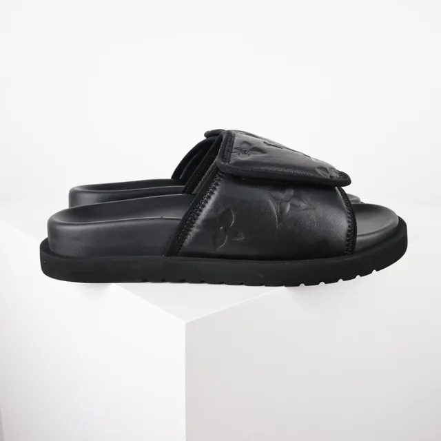 Louis Vuitton Run Away Slide Black Embossed Monogram Flower Slippers 3