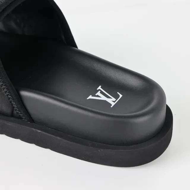 Louis Vuitton Run Away Slide Black Embossed Monogram Flower Slippers 4