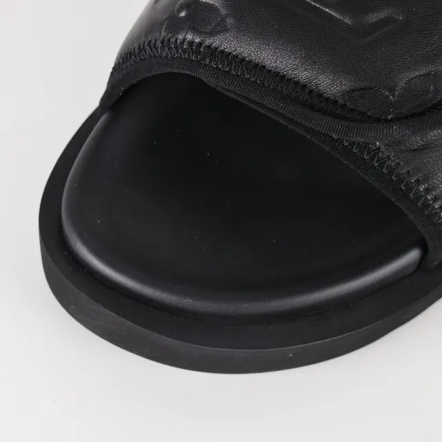 Louis Vuitton Run Away Slide Black Embossed Monogram Flower Slippers 5