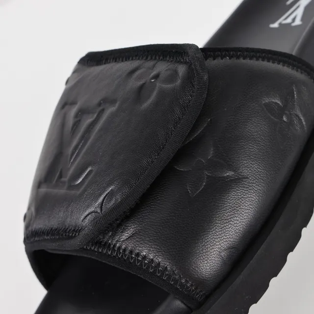 Louis Vuitton Run Away Slide Black Embossed Monogram Flower Slippers 6