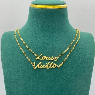 Louis Vuitton Signature Script Double-Layer Gold-Tone Necklace