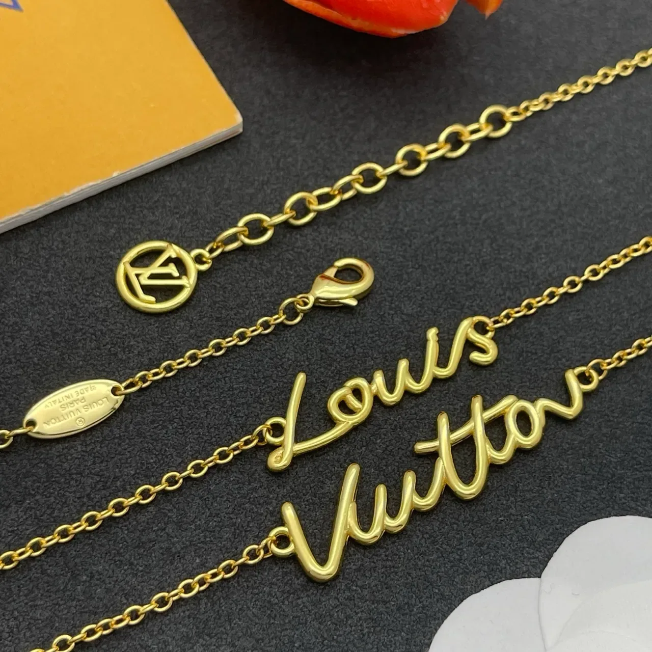 Louis Vuitton Signature Script Double-Layer Gold-Tone Necklace 4