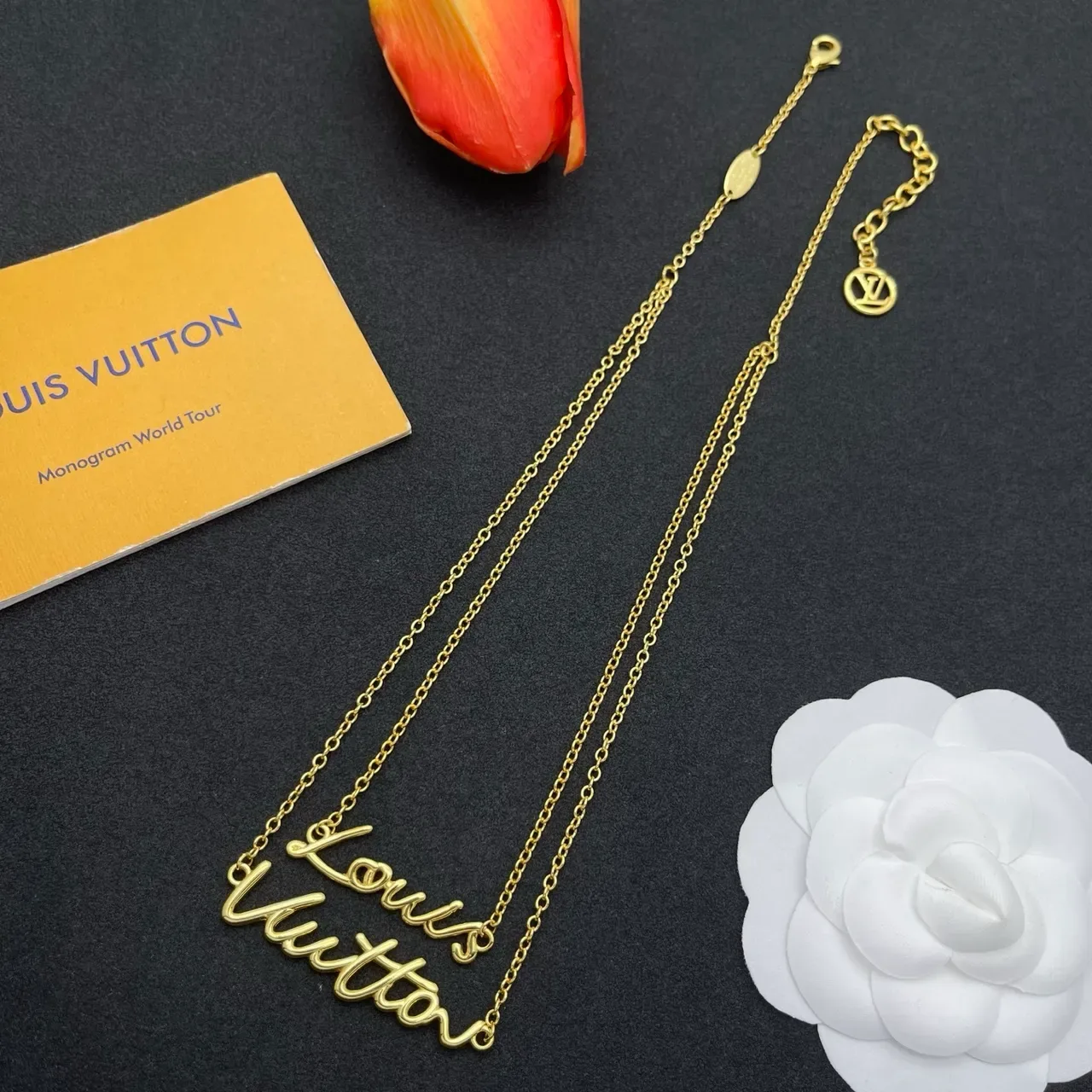 Louis Vuitton Signature Script Double-Layer Gold-Tone Necklace 7