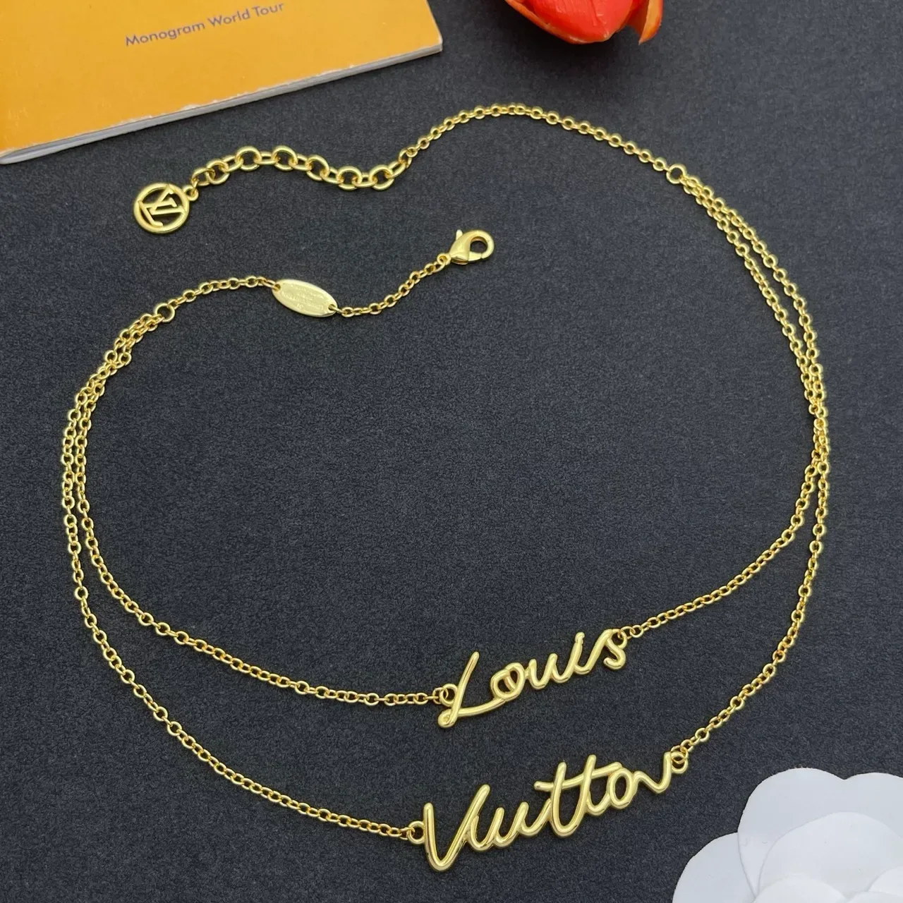 Louis Vuitton Signature Script Double-Layer Gold-Tone Necklace 8