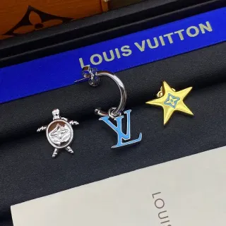 Louis Vuitton Silver Blue Asymmetrical Charm Set Enamel-Accented Earrings