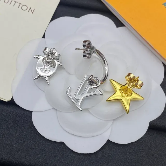 Louis Vuitton Silver Blue Asymmetrical Charm Set Enamel-Accented Earrings 2