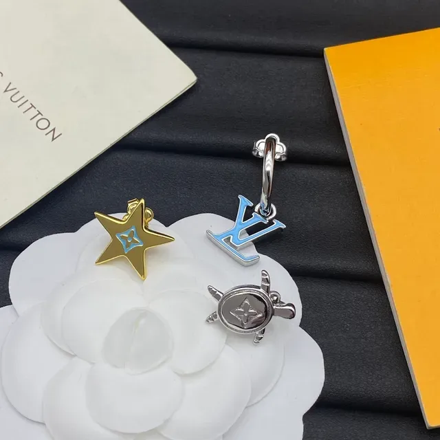 Louis Vuitton Silver Blue Asymmetrical Charm Set Enamel-Accented Earrings 3