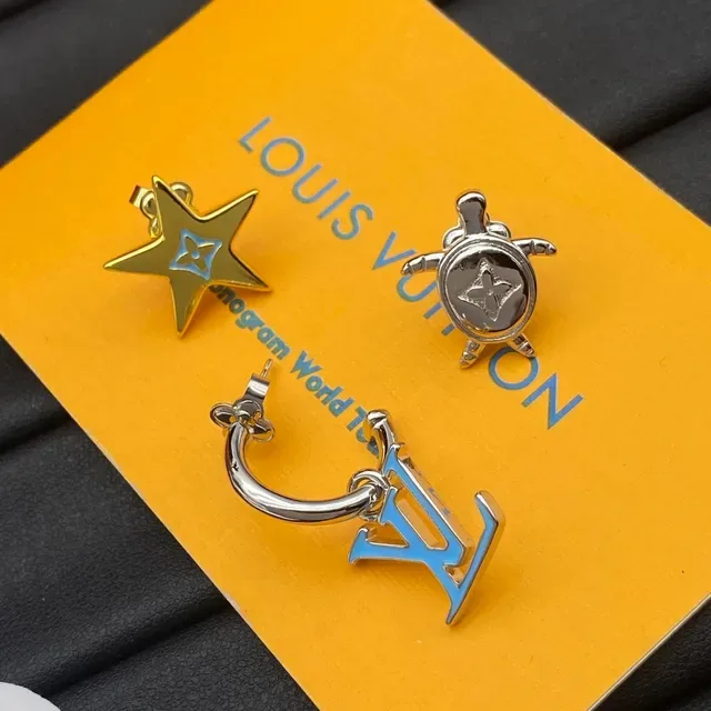 Louis Vuitton Silver Blue Asymmetrical Charm Set Enamel-Accented Earrings 4