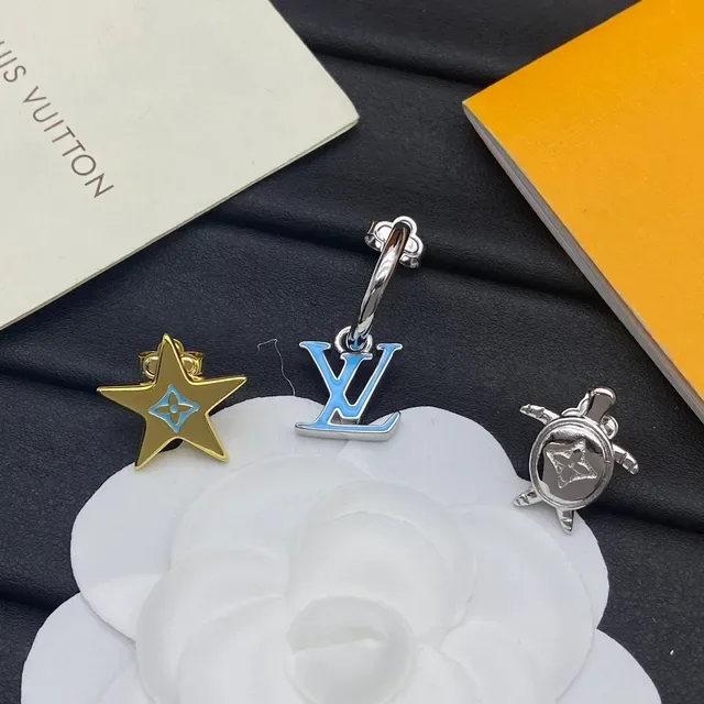 Louis Vuitton Silver Blue Asymmetrical Charm Set Enamel-Accented Earrings 5