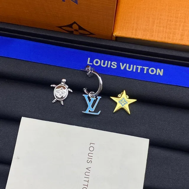 Louis Vuitton Silver Blue Asymmetrical Charm Set Enamel-Accented Earrings 7