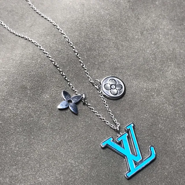 Louis Vuitton Silver Blue Multi-Charm Enamel-Accented Necklace 2