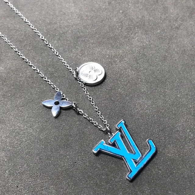 Louis Vuitton Silver Blue Multi-Charm Enamel-Accented Necklace 4