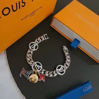 Louis Vuitton Silver Multicolor Chunky Curb Chain Multi-Charm Bracelet