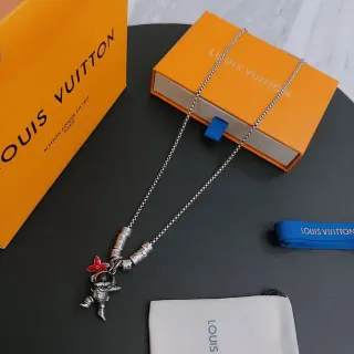 Louis Vuitton Silver Red Chain Astronaut Pendant Necklace
