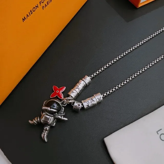 Louis Vuitton Silver Red Chain Astronaut Pendant Necklace 6