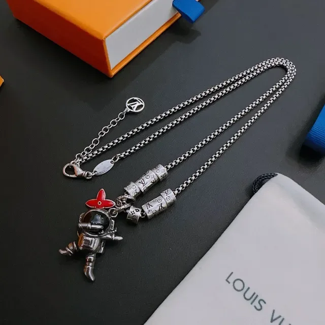 Louis Vuitton Silver Red Chain Astronaut Pendant Necklace 8