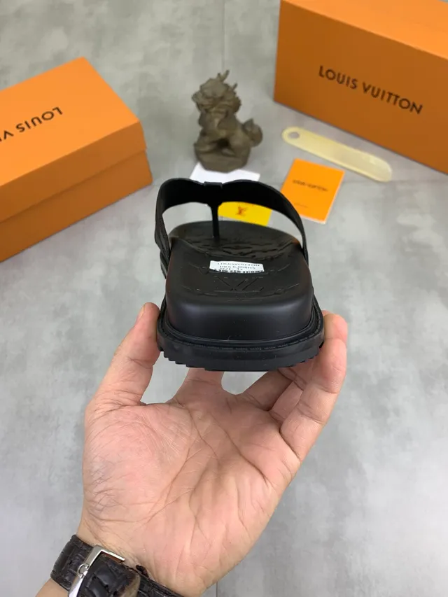 Louis Vuitton Slide Black Monogram-Embossed Molded Rubber Sole Slippers 3