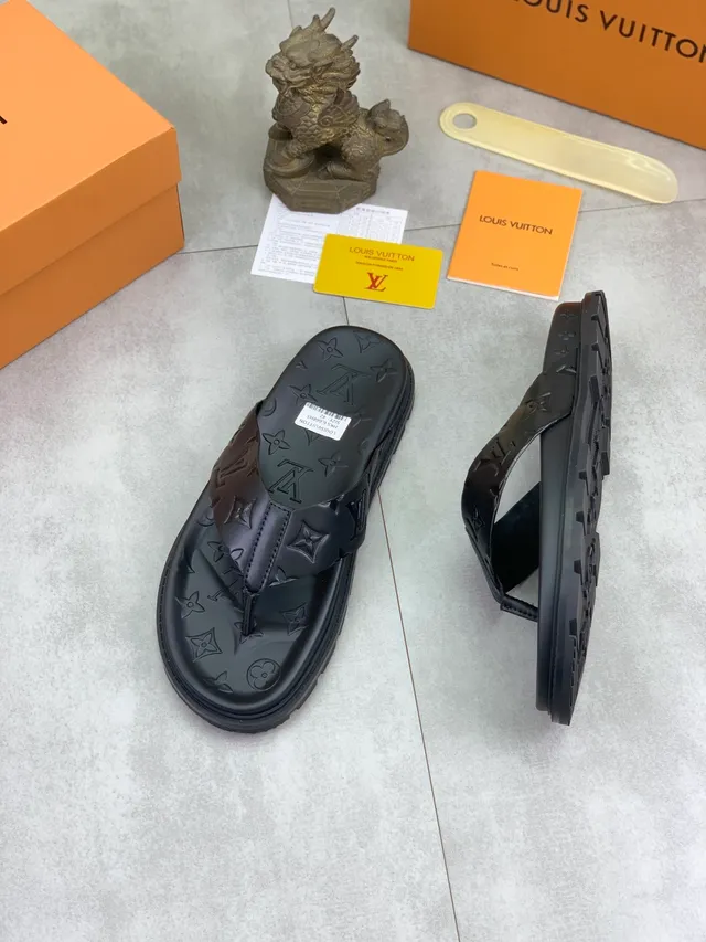 Louis Vuitton Slide Black Monogram-Embossed Molded Rubber Sole Slippers 5