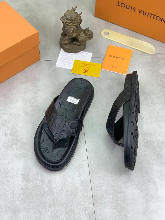 Louis Vuitton Slide Black Monogram-Embossed Molded Rubber Sole Slippers 6