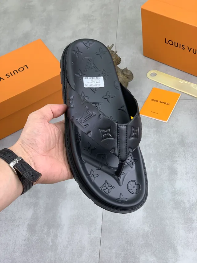 Louis Vuitton Slide Black Monogram-Embossed Molded Rubber Sole Slippers 8