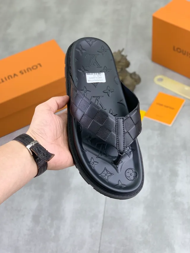 Louis Vuitton Slide Black Monogram-Embossed Molded Rubber Sole Slippers 9